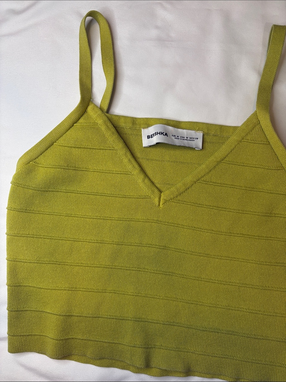 Chartreuse Citrus Yellow Green Banded Ribbed Stretchy Cropped Tank Crop Top M